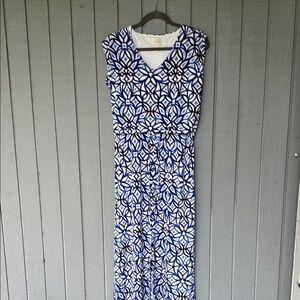 Chico”s Blue and White Geometric Print Maxi Dress Size 1X
